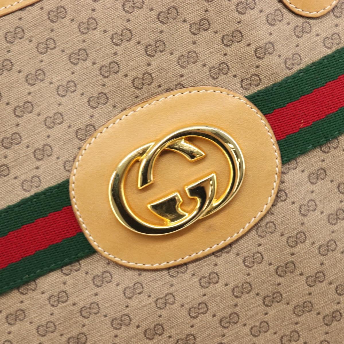 GUCCI Micro GG Web Sherry Line Tote Bag PVC Beige Gold 002 904 0131 Auth 208124