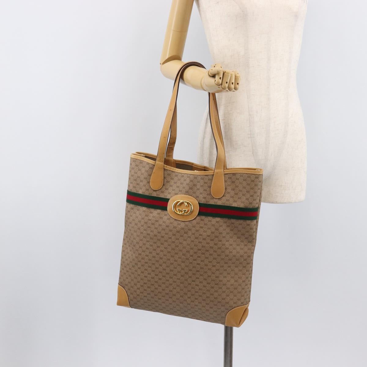 GUCCI Micro GG Web Sherry Line Tote Bag PVC Beige Gold 002 904 0131 Auth 208124