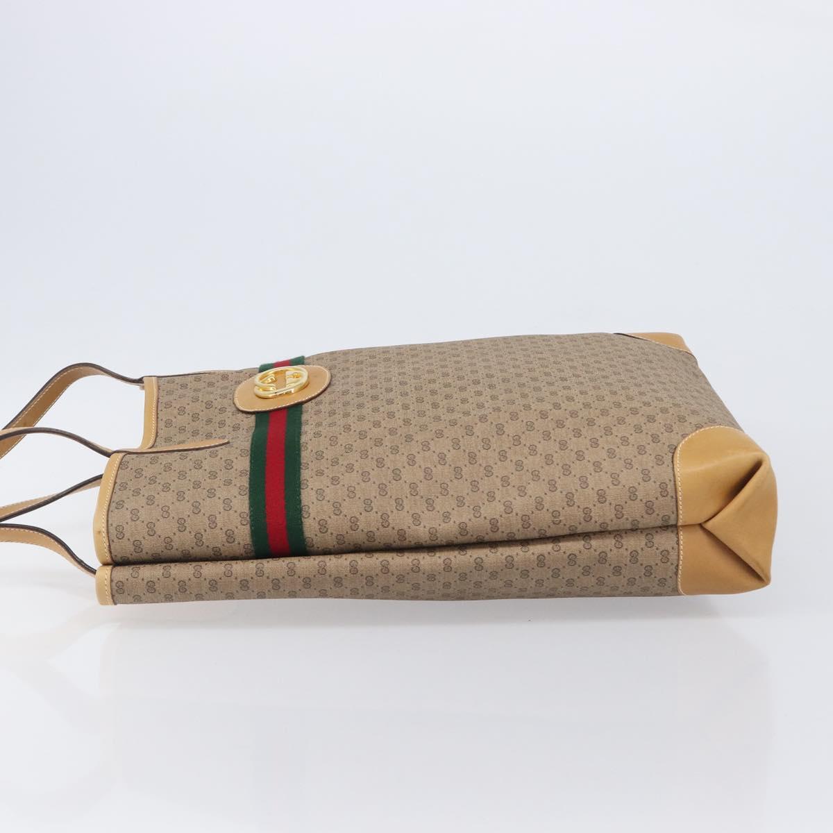 GUCCI Micro GG Web Sherry Line Tote Bag PVC Beige Gold 002 904 0131 Auth 208124