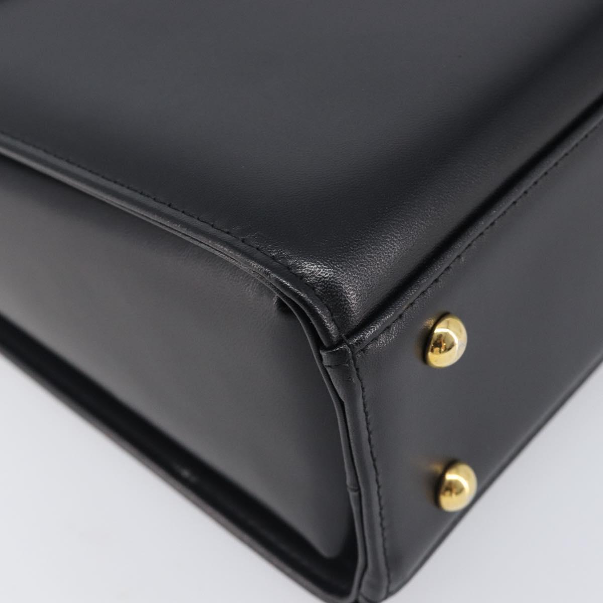 GIVENCHY Hand Bag Leather Black Gold Tone Auth 208128A