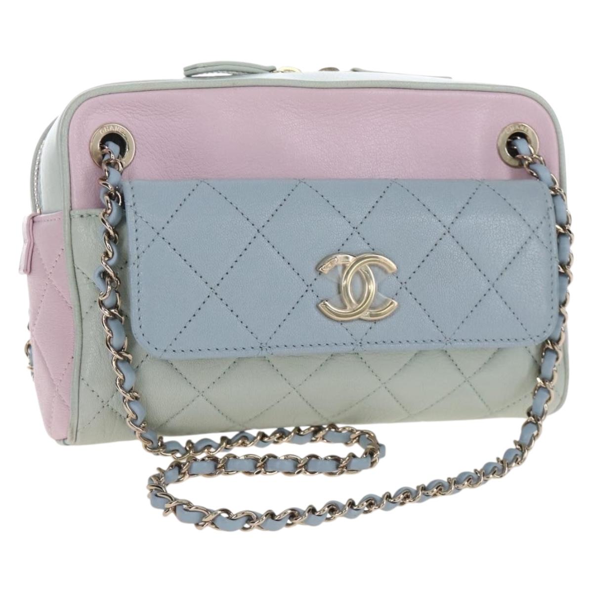 CHANEL Matelasse Chain Shoulder Bag Leather Pink Gold Tone CC Auth 208131SAM