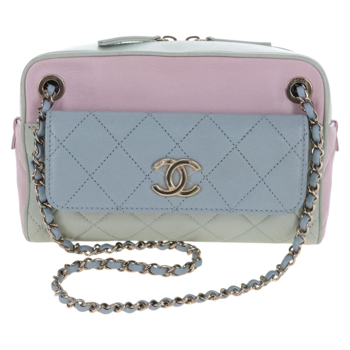CHANEL Matelasse Chain Shoulder Bag Leather Pink Gold Tone CC Auth 208131SAM