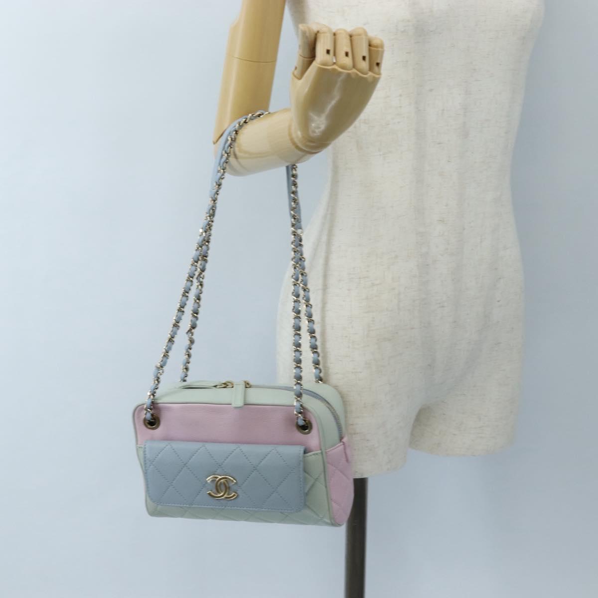 CHANEL Matelasse Chain Shoulder Bag Leather Pink Gold Tone CC Auth 208131SAM