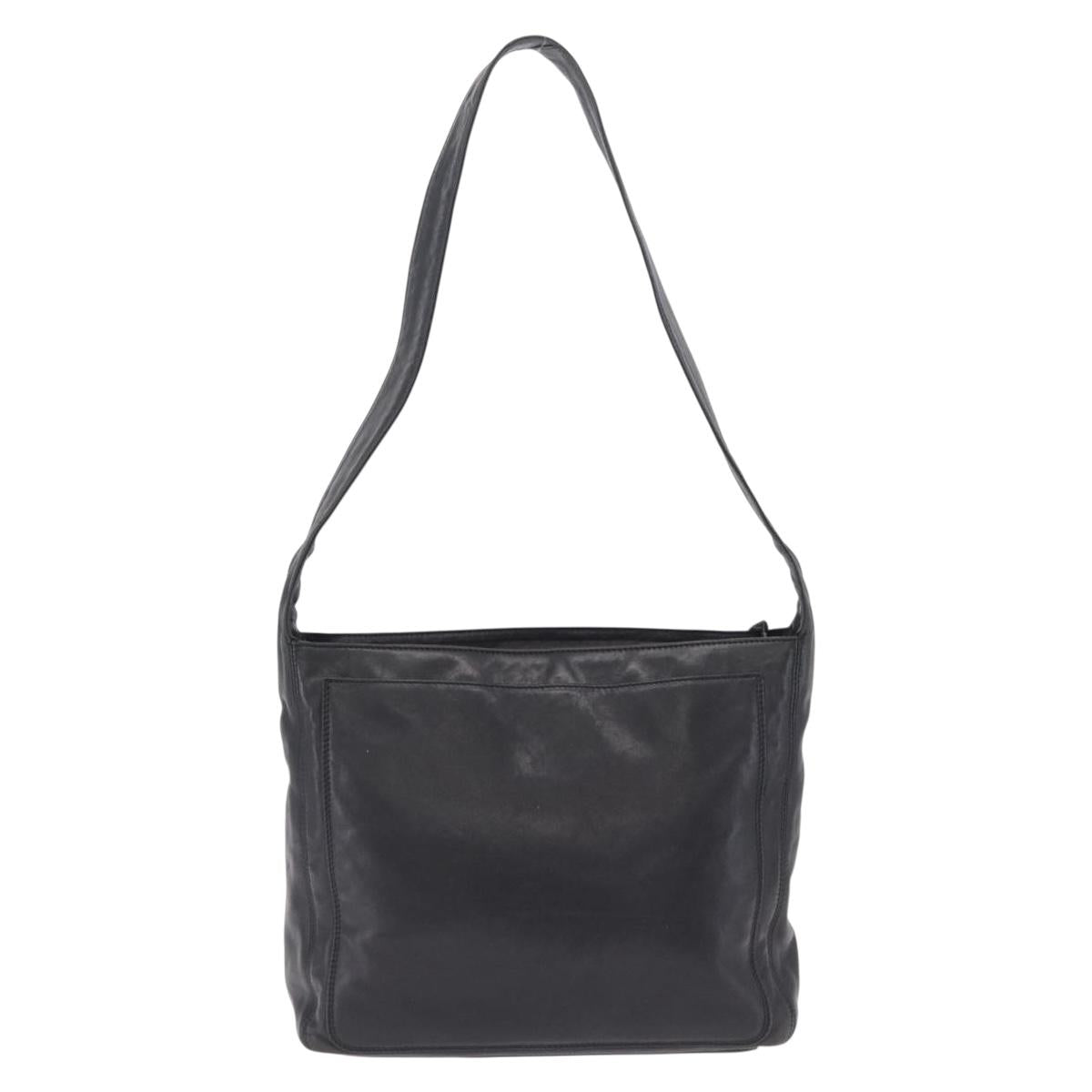 CHANEL Shoulder Bag Leather Black Gold Tone CC Auth 208135V