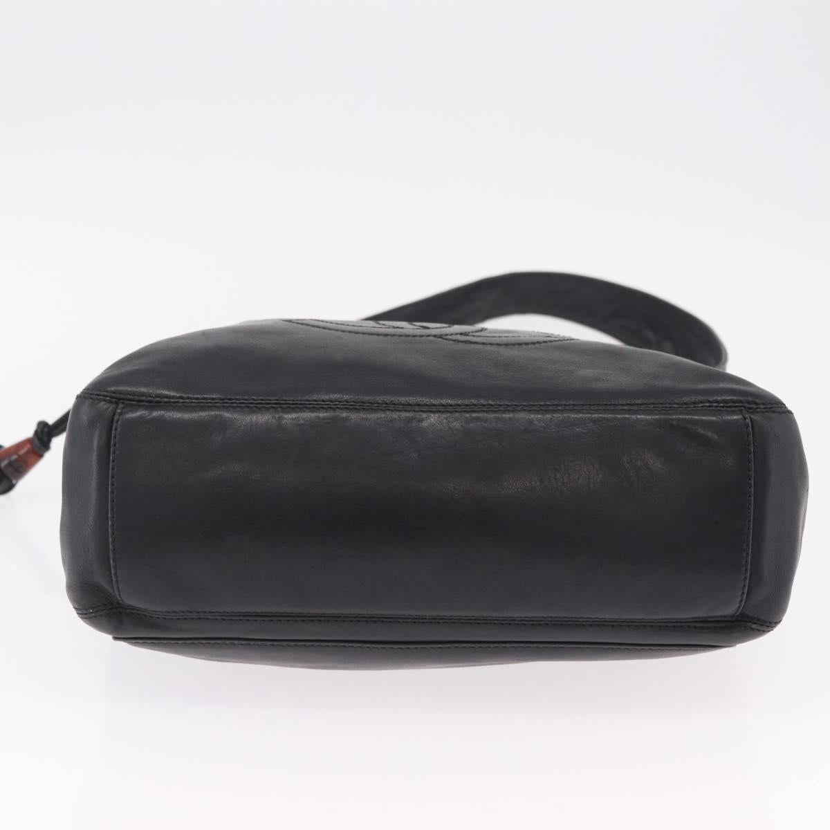 CHANEL Shoulder Bag Leather Black Gold Tone CC Auth 208135V