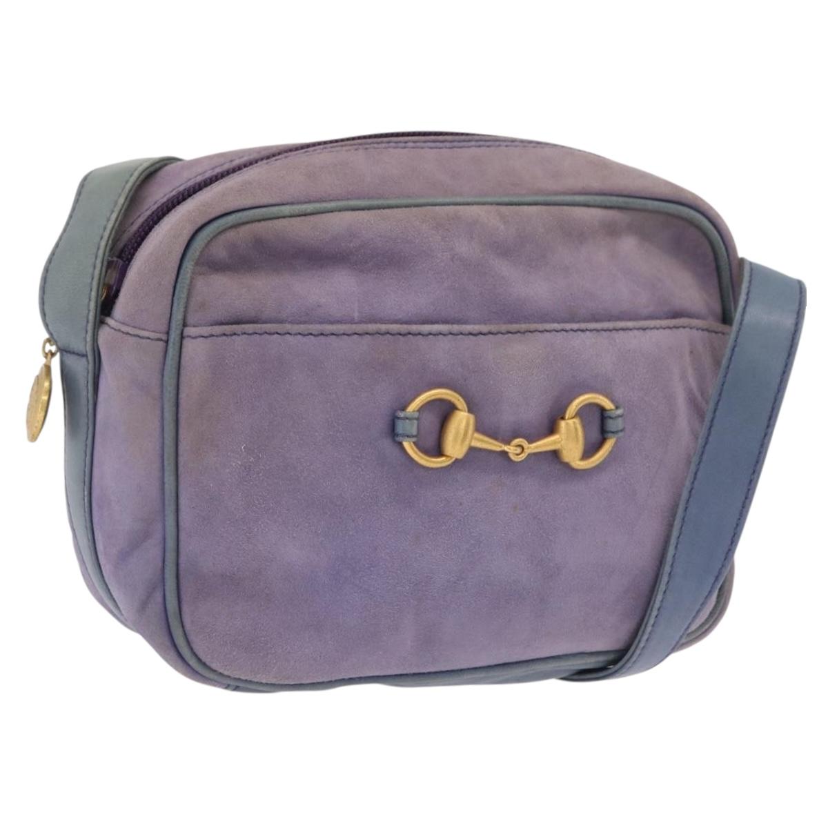 GUCCI Horsebit Shoulder Bag Suede Purple Gold Tone 007 3444 0221 Auth 208148