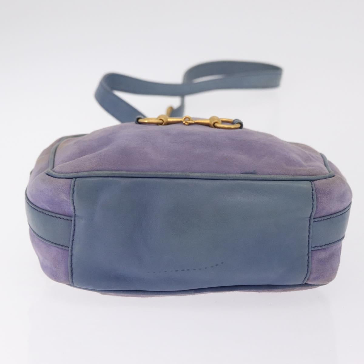 GUCCI Horsebit Shoulder Bag Suede Purple Gold Tone 007 3444 0221 Auth 208148