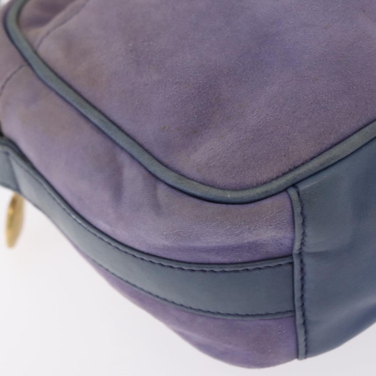 GUCCI Horsebit Shoulder Bag Suede Purple Gold Tone 007 3444 0221 Auth 208148