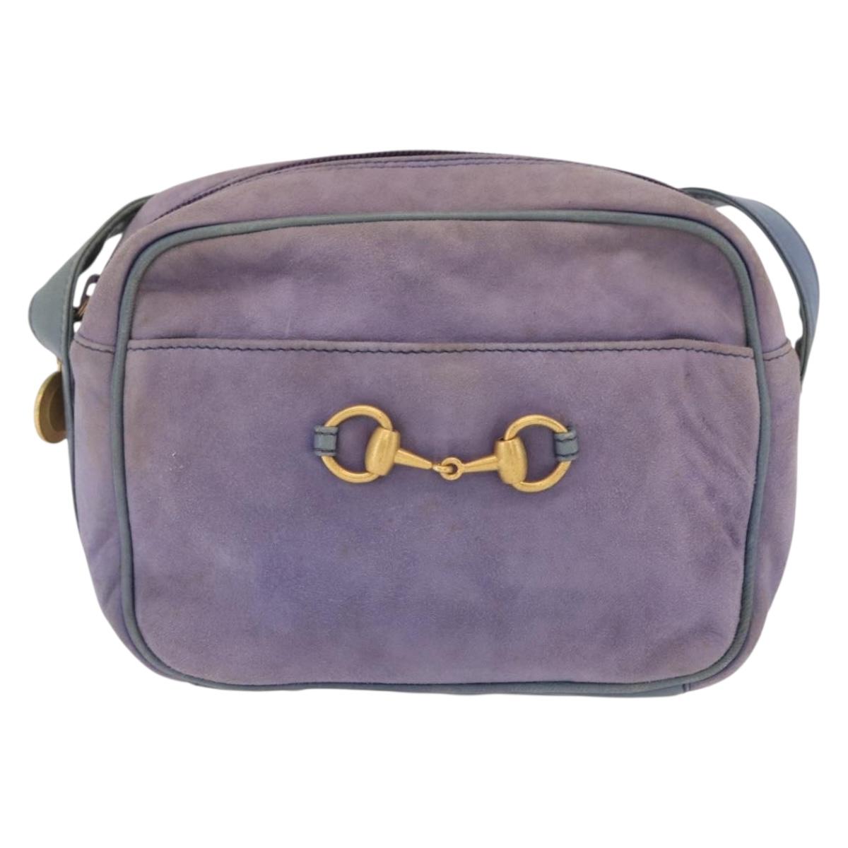 GUCCI Horsebit Shoulder Bag Suede Purple Gold Tone 007 3444 0221 Auth 208148