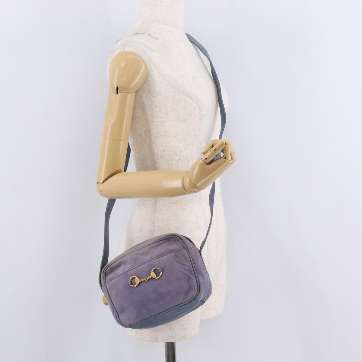 GUCCI Horsebit Shoulder Bag Suede Purple Gold Tone 007 3444 0221 Auth 208148