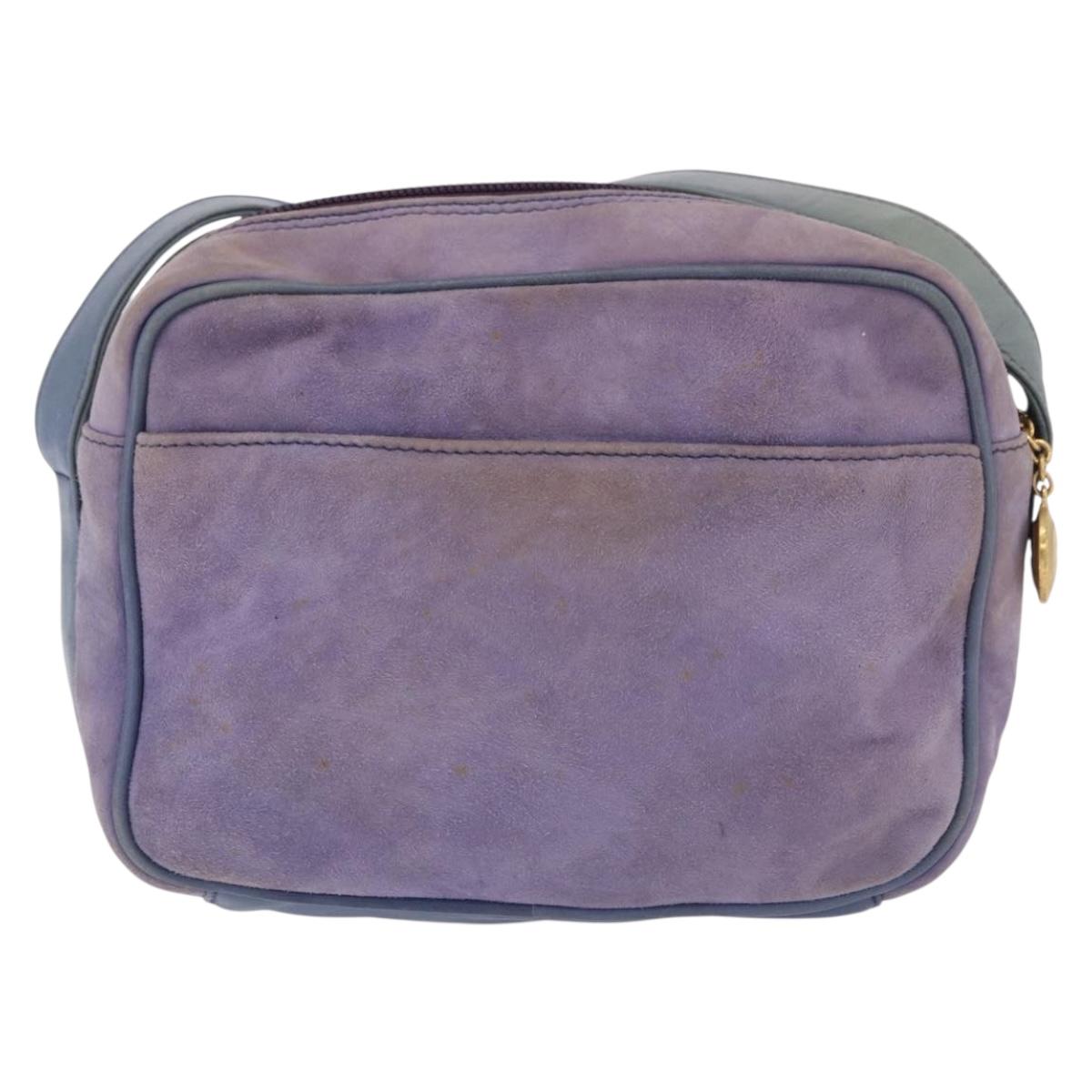 GUCCI Horsebit Shoulder Bag Suede Purple Gold Tone 007 3444 0221 Auth 208148