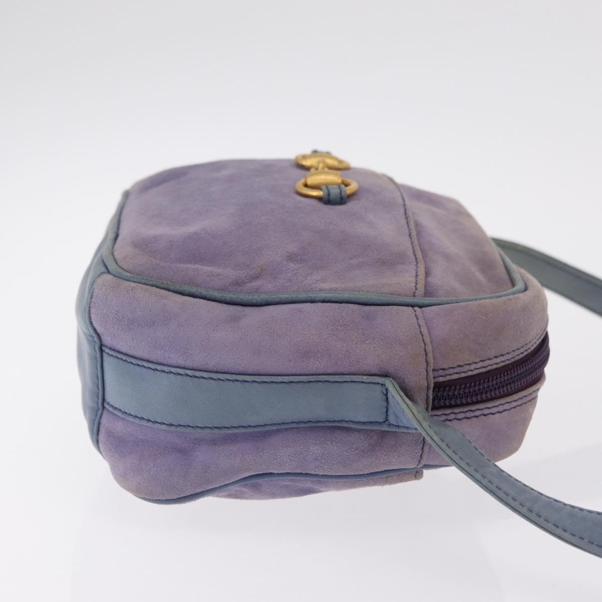 GUCCI Horsebit Shoulder Bag Suede Purple Gold Tone 007 3444 0221 Auth 208148