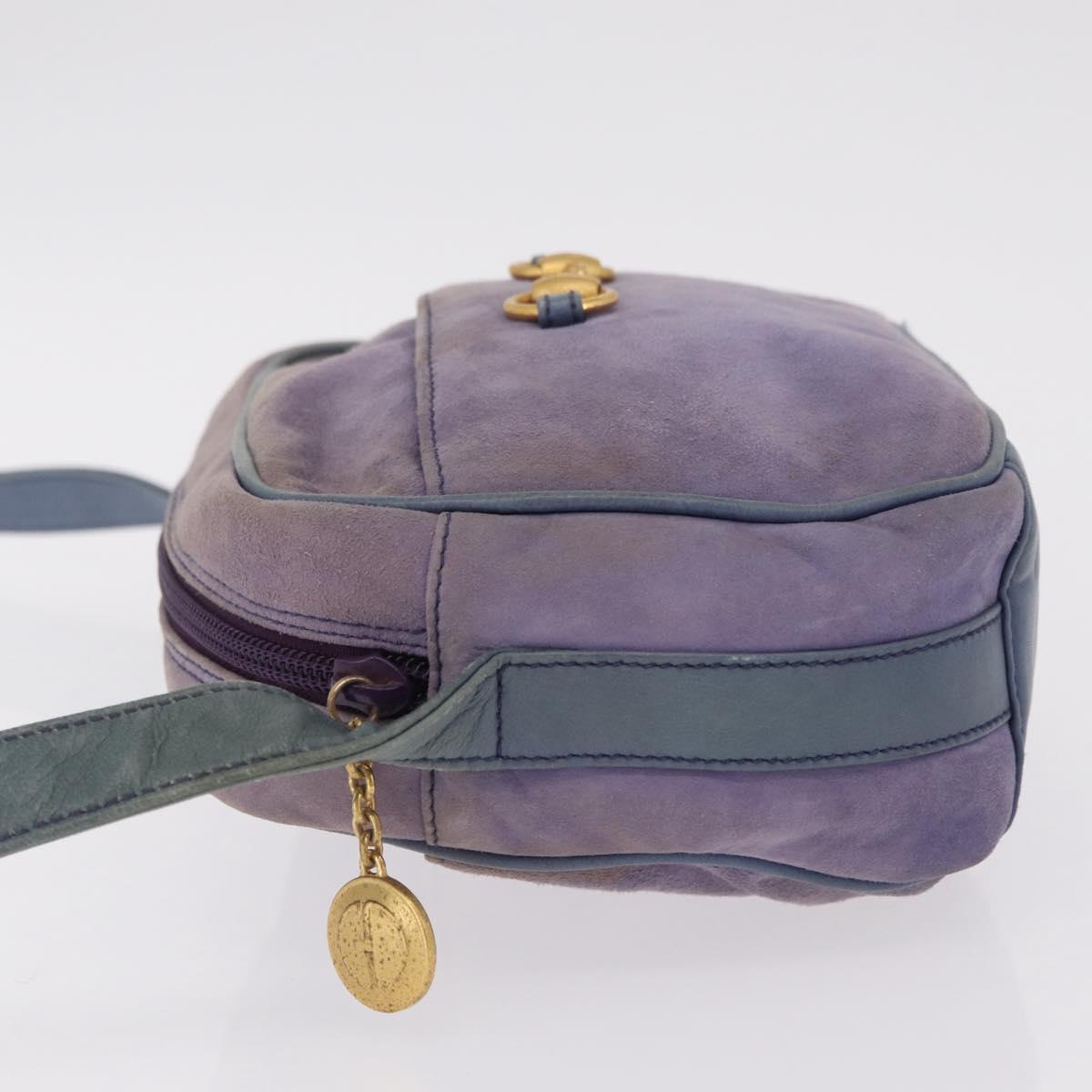 GUCCI Horsebit Shoulder Bag Suede Purple Gold Tone 007 3444 0221 Auth 208148