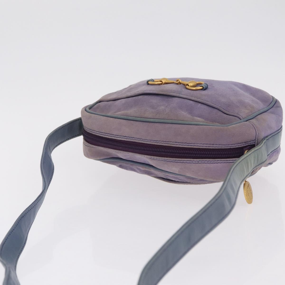 GUCCI Horsebit Shoulder Bag Suede Purple Gold Tone 007 3444 0221 Auth 208148