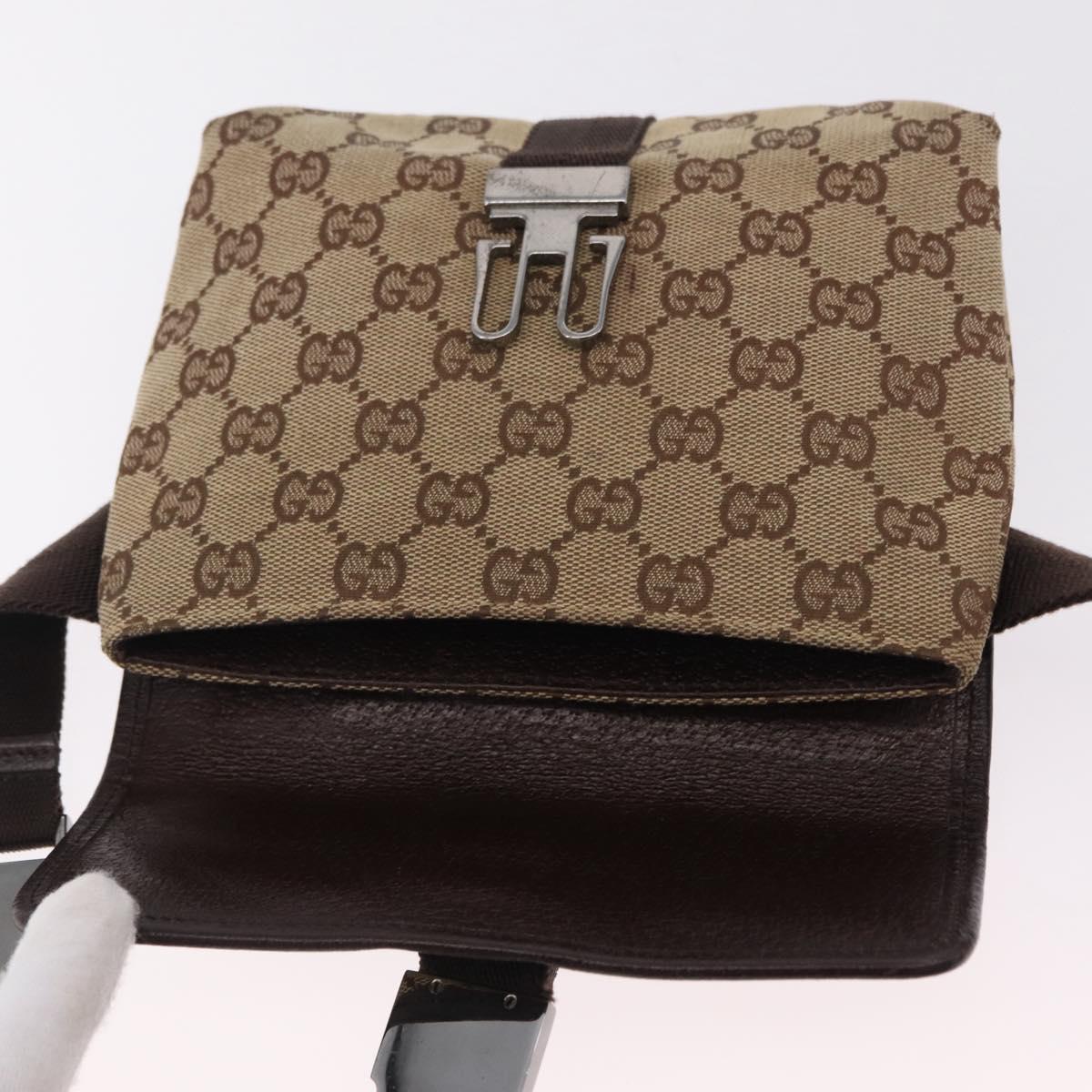 GUCCI GG Canvas Waist Bag Beige Silver 131236 Auth 208149