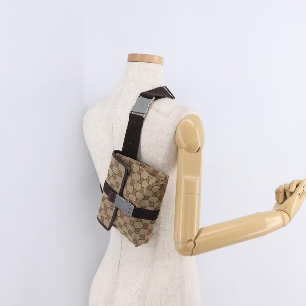 GUCCI GG Canvas Waist Bag Beige Silver 131236 Auth 208149