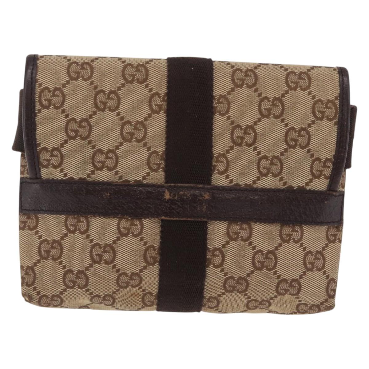 GUCCI GG Canvas Waist Bag Beige Silver 131236 Auth 208149