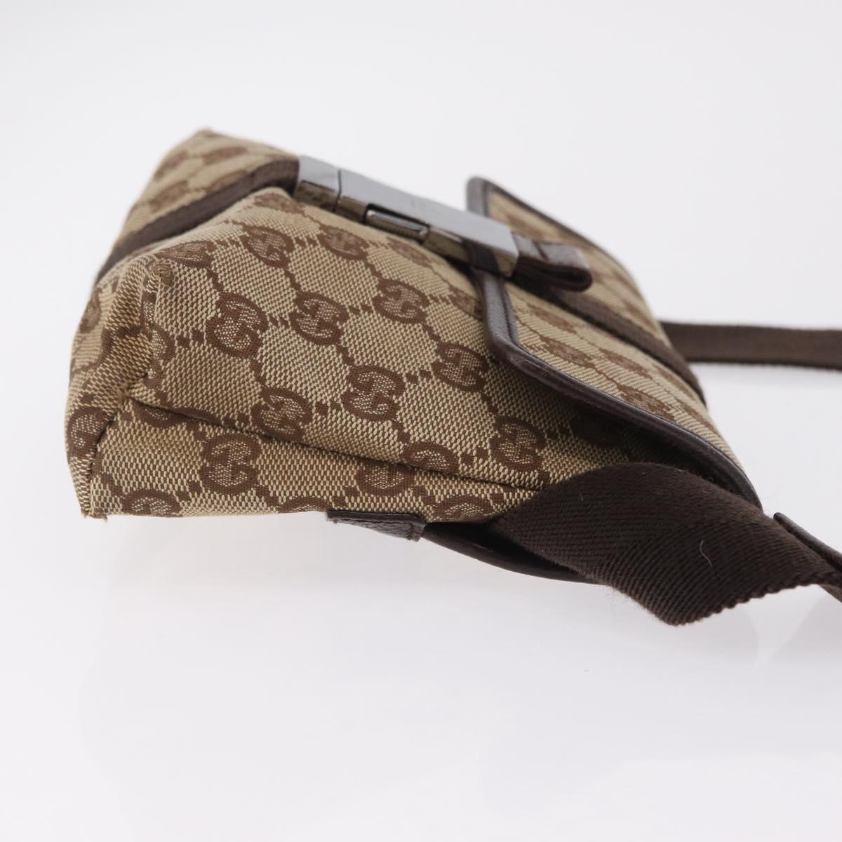 GUCCI GG Canvas Waist Bag Beige Silver 131236 Auth 208149