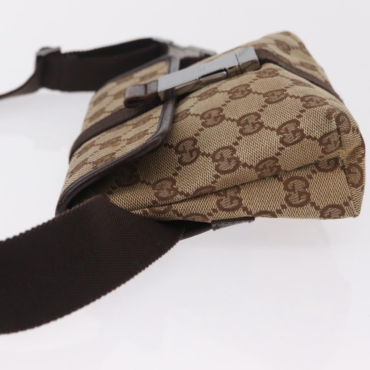 GUCCI GG Canvas Waist Bag Beige Silver 131236 Auth 208149