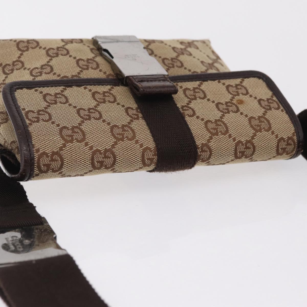 GUCCI GG Canvas Waist Bag Beige Silver 131236 Auth 208149