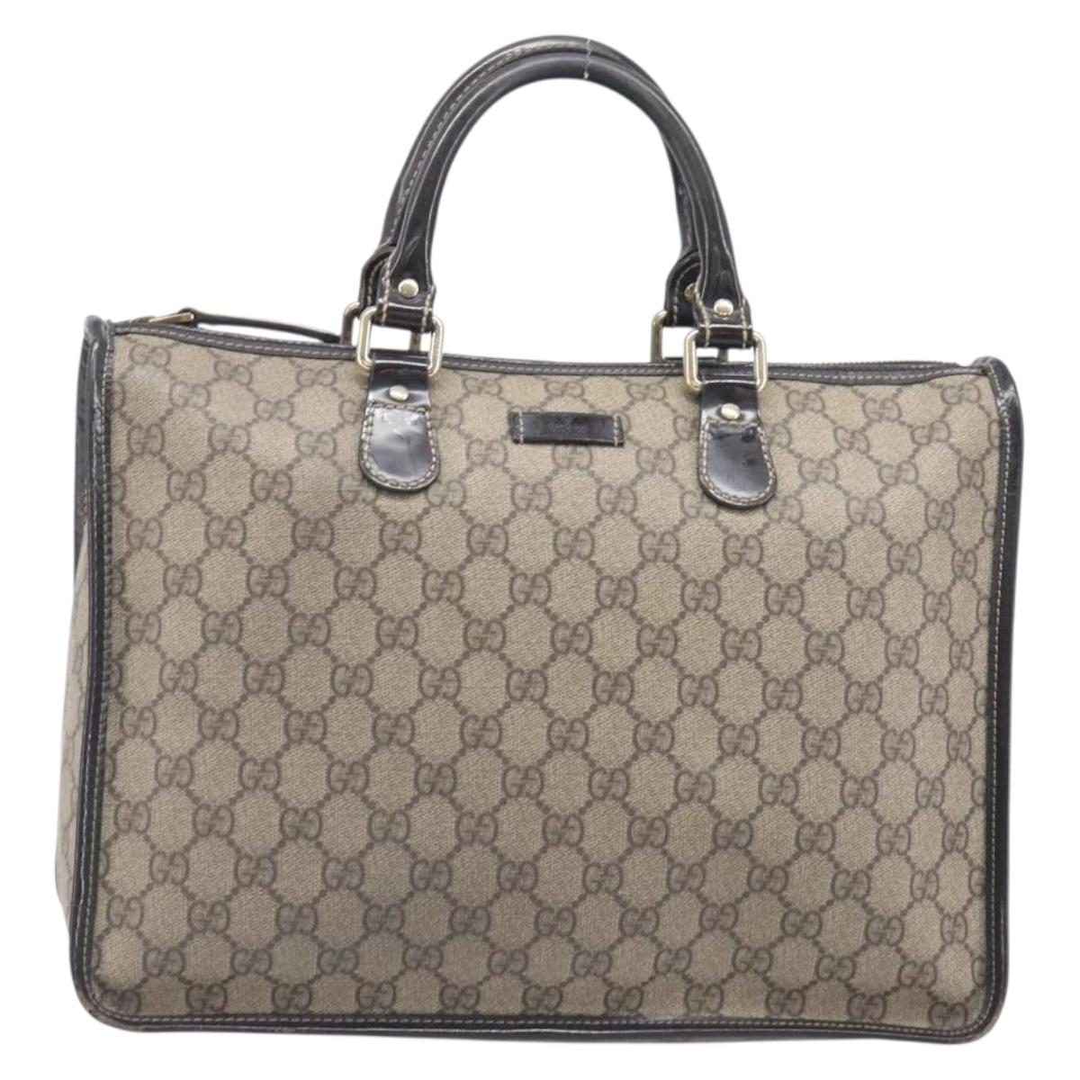 GUCCI GG Supreme Hand Bag PVC Beige Gold Tone 190259 Auth 208151