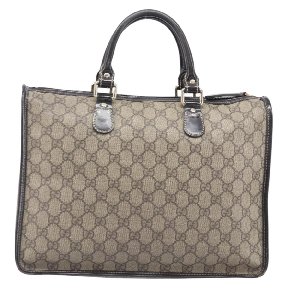 GUCCI GG Supreme Hand Bag PVC Beige Gold Tone 190259 Auth 208151