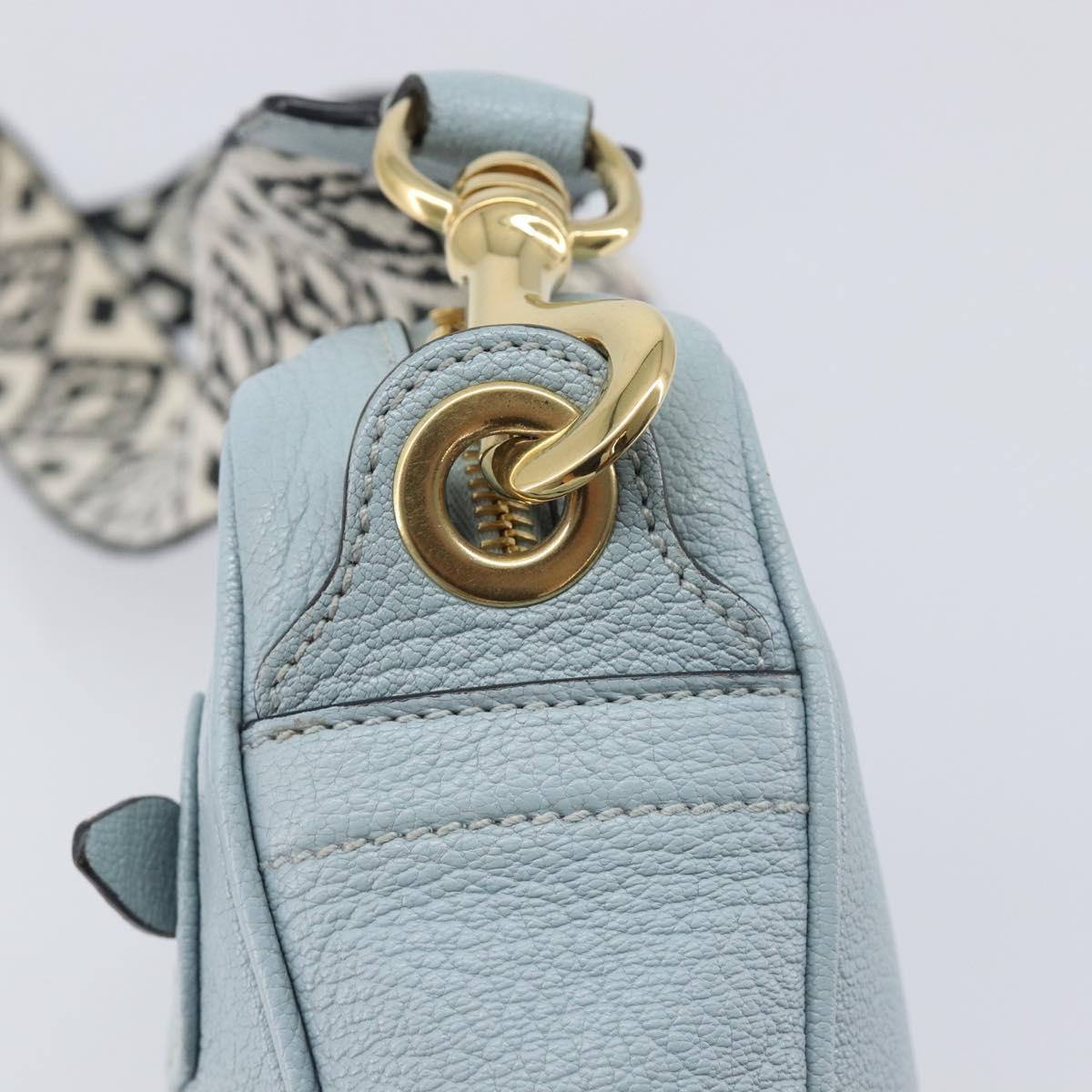 Miu Miu Madras Shoulder Bag Leather Light Blue Gold Tone Auth 208156V