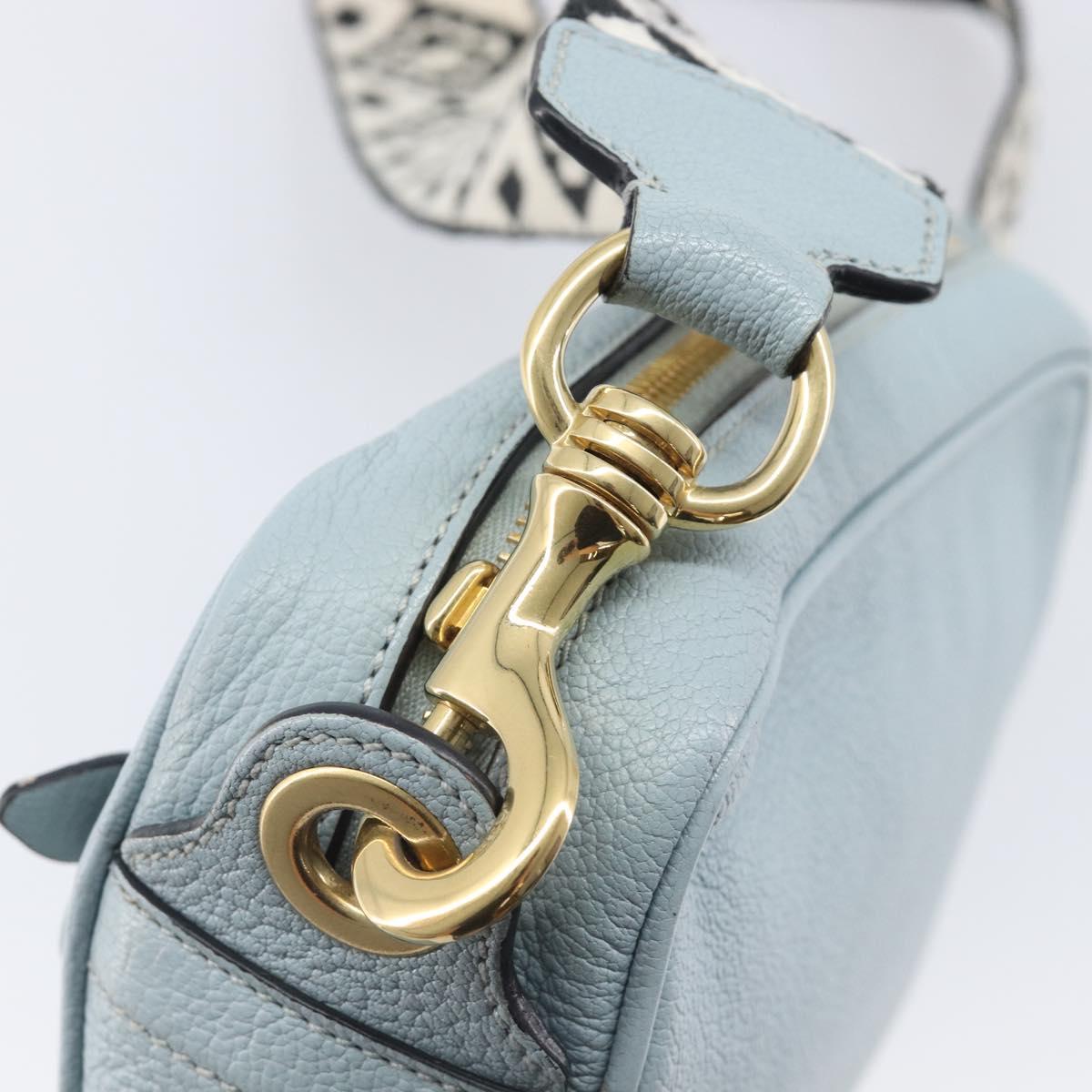 Miu Miu Madras Shoulder Bag Leather Light Blue Gold Tone Auth 208156V