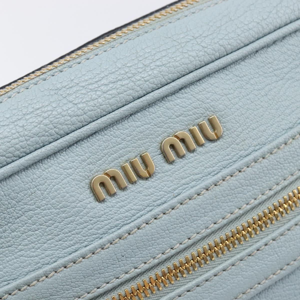 Miu Miu Madras Shoulder Bag Leather Light Blue Gold Tone Auth 208156V