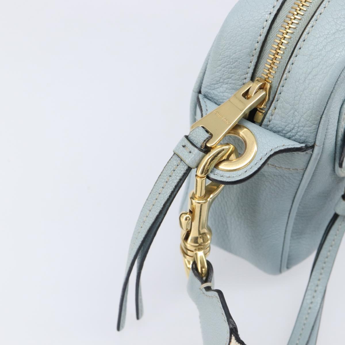 Miu Miu Madras Shoulder Bag Leather Light Blue Gold Tone Auth 208156V