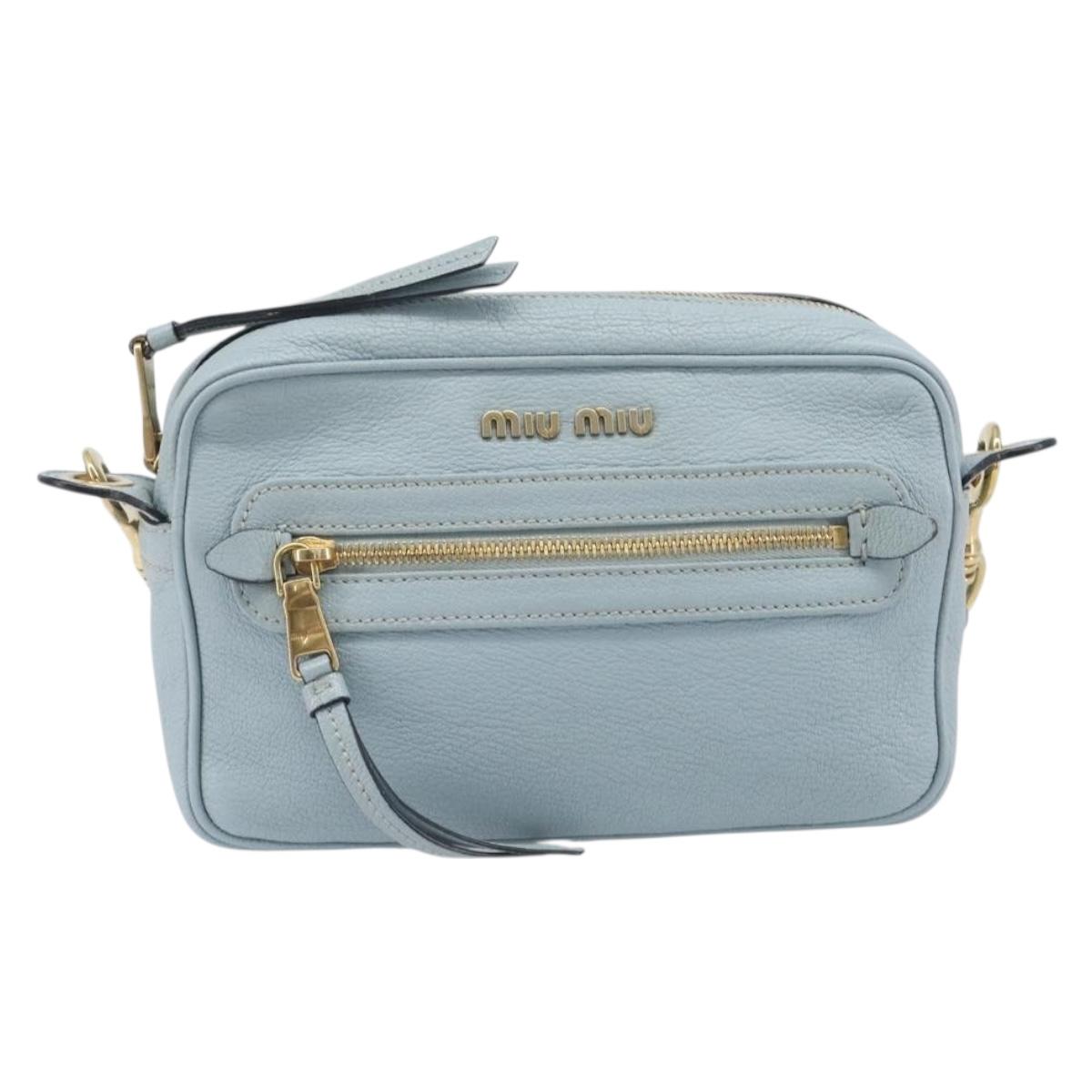 Miu Miu Madras Shoulder Bag Leather Light Blue Gold Tone Auth 208156V
