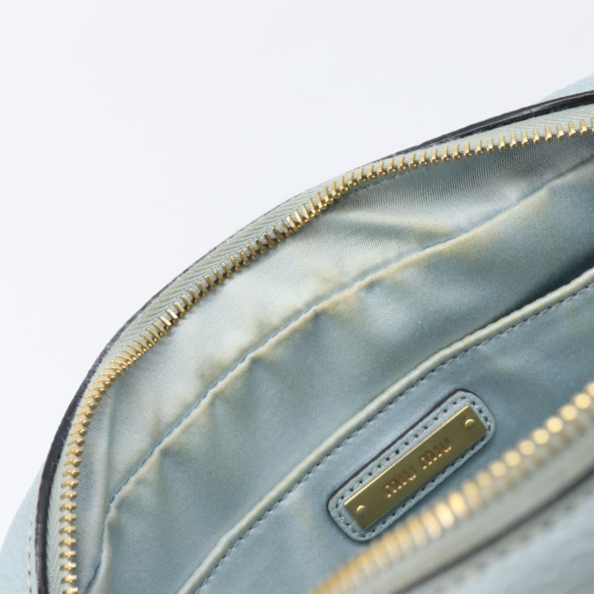 Miu Miu Madras Shoulder Bag Leather Light Blue Gold Tone Auth 208156V