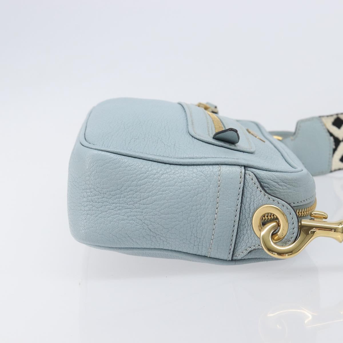 Miu Miu Madras Shoulder Bag Leather Light Blue Gold Tone Auth 208156V
