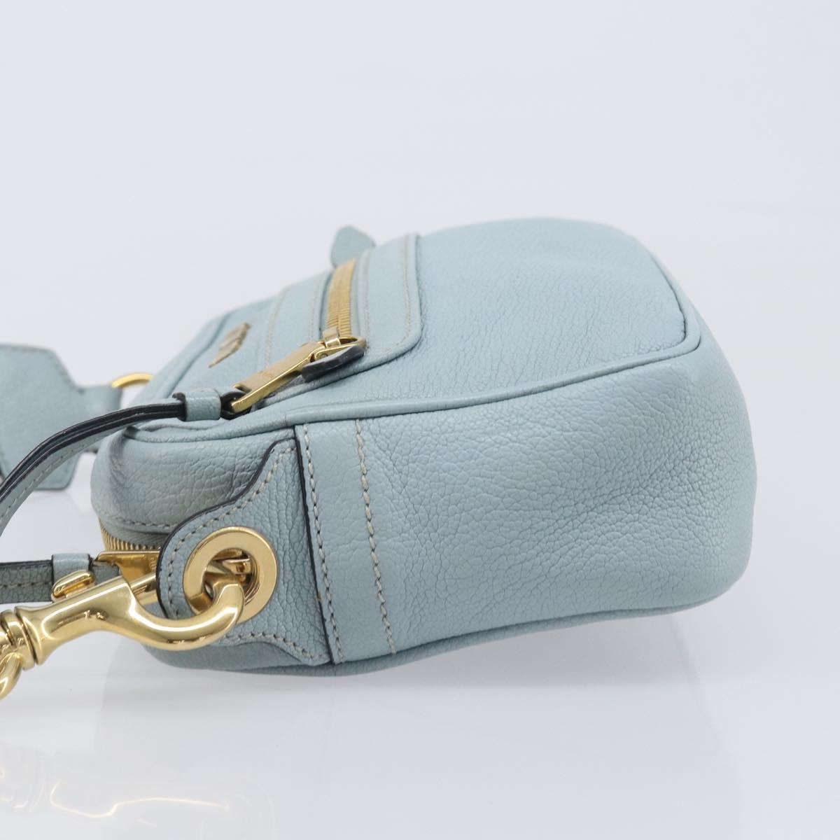 Miu Miu Madras Shoulder Bag Leather Light Blue Gold Tone Auth 208156V