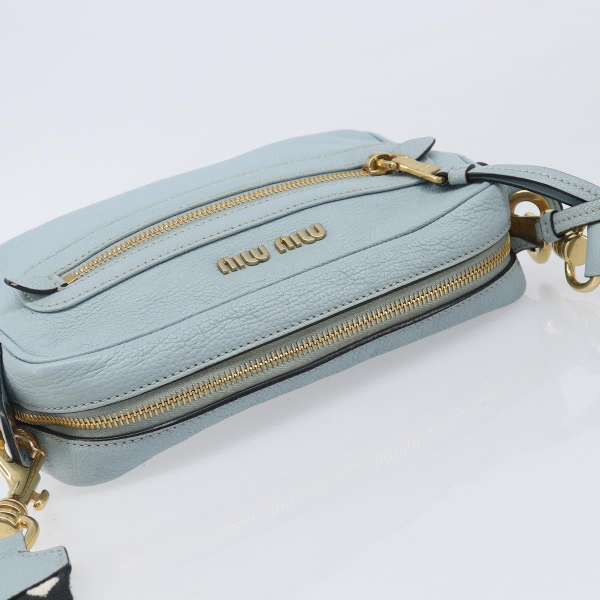 Miu Miu Madras Shoulder Bag Leather Light Blue Gold Tone Auth 208156V