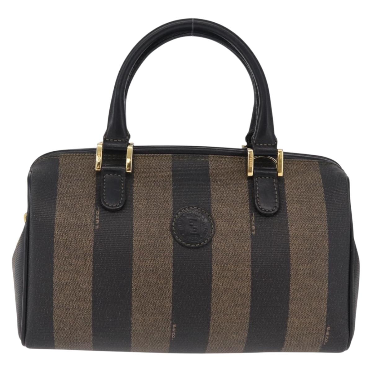 FENDI Pecan Hand Bag PVC Brown Gold Tone Auth 208160V