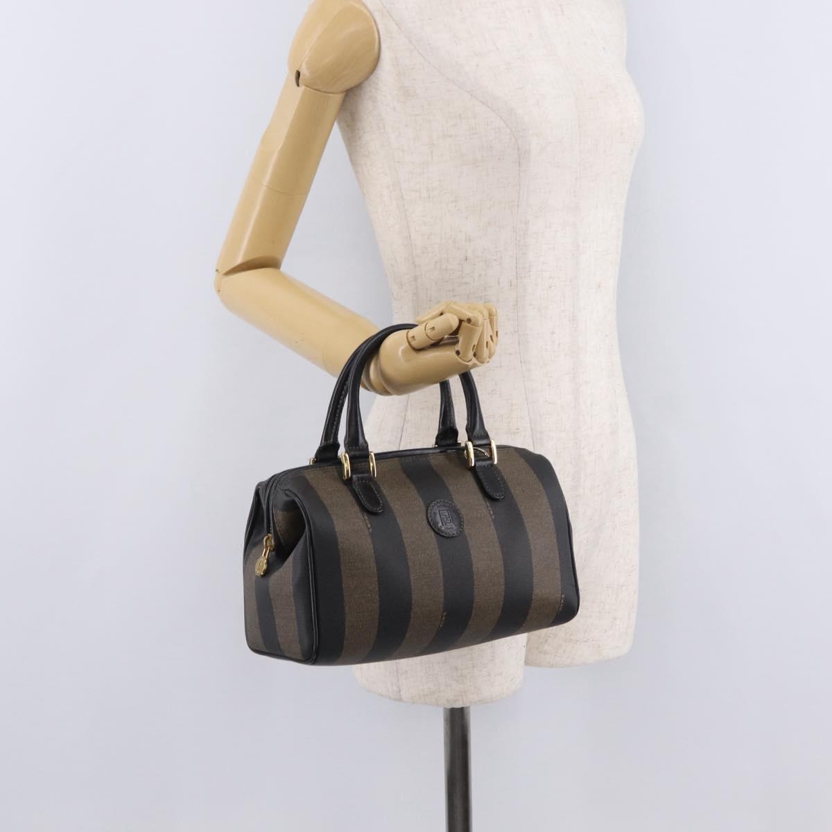 FENDI Pecan Hand Bag PVC Brown Gold Tone Auth 208160V
