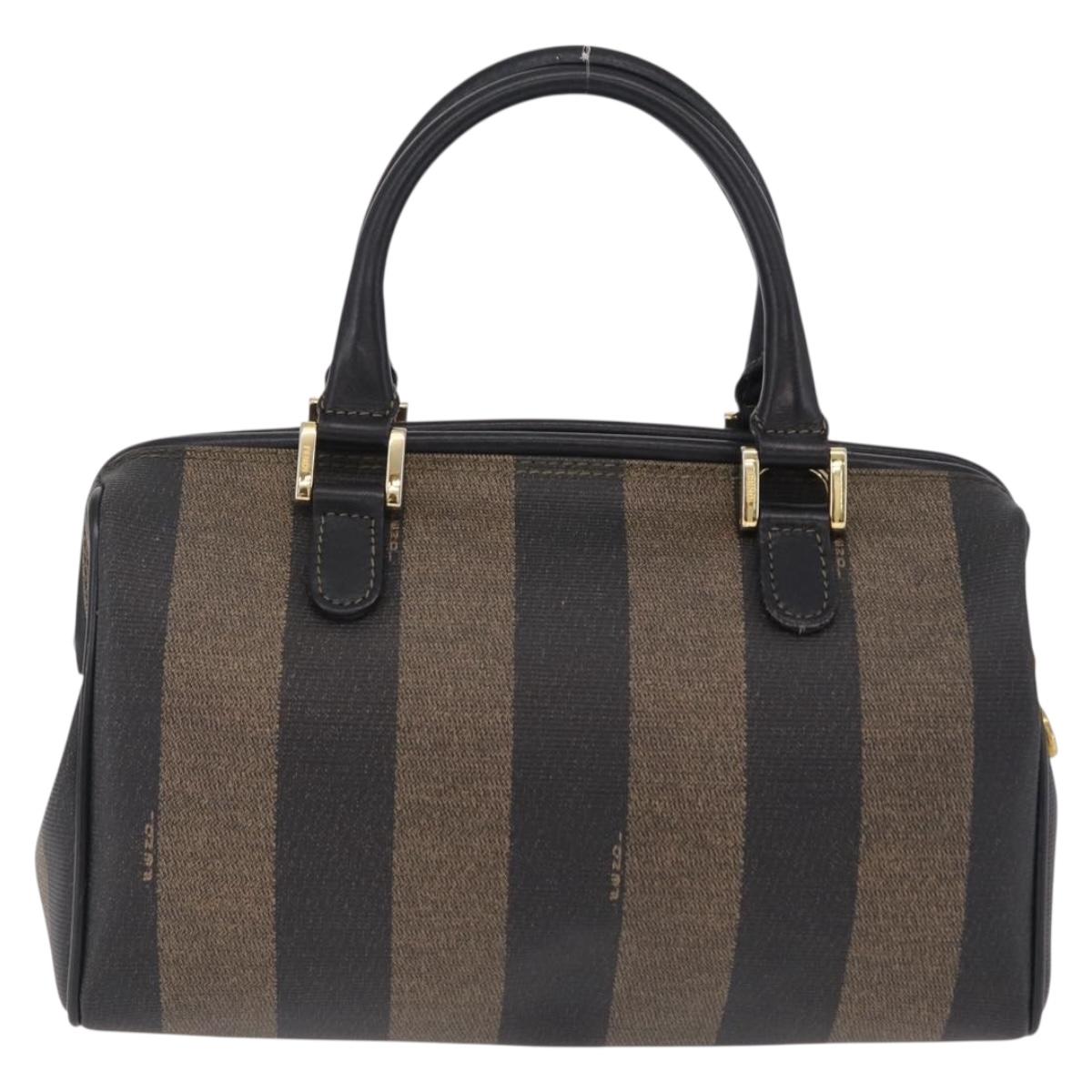 FENDI Pecan Hand Bag PVC Brown Gold Tone Auth 208160V
