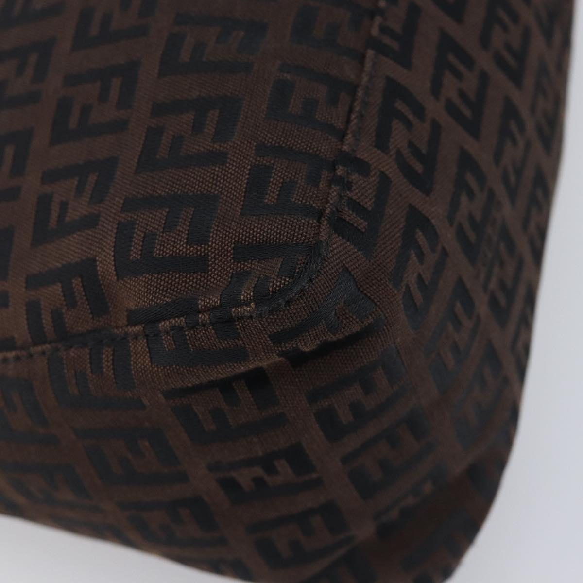 FENDI Zucchino Canvas Hand Bag Brown Silver 8N0005 Auth 208162