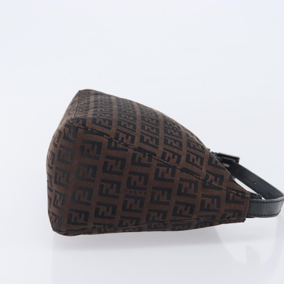FENDI Zucchino Canvas Hand Bag Brown Silver 8N0005 Auth 208162