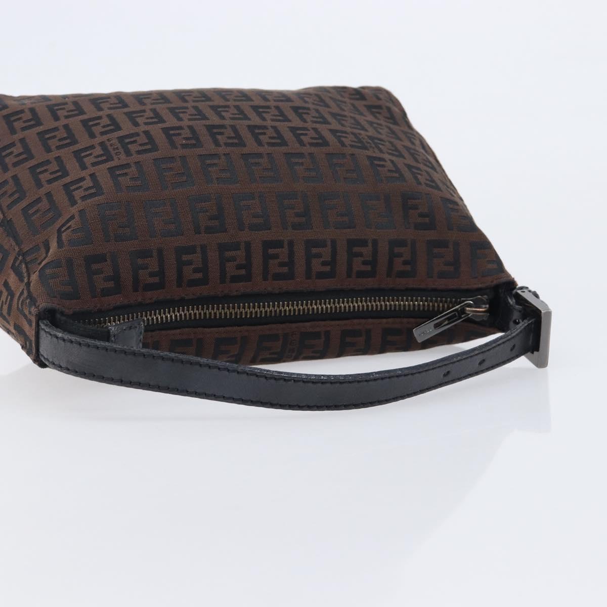 FENDI Zucchino Canvas Hand Bag Brown Silver 8N0005 Auth 208162
