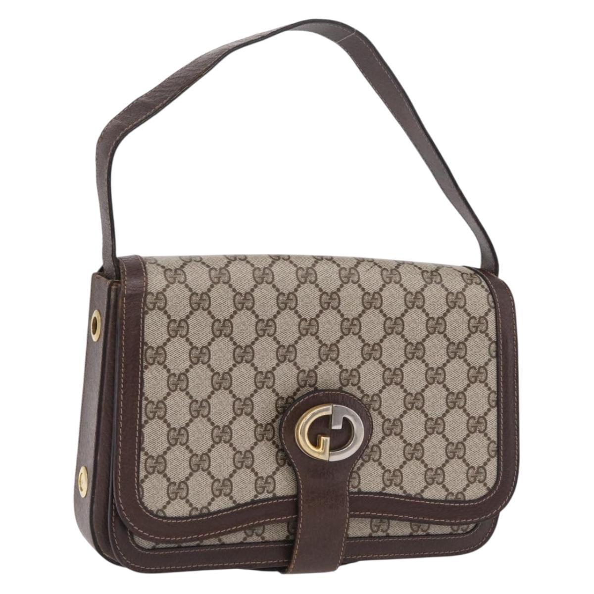 GUCCI GG Supreme Shoulder Bag PVC Beige Gold Tone Auth 208164