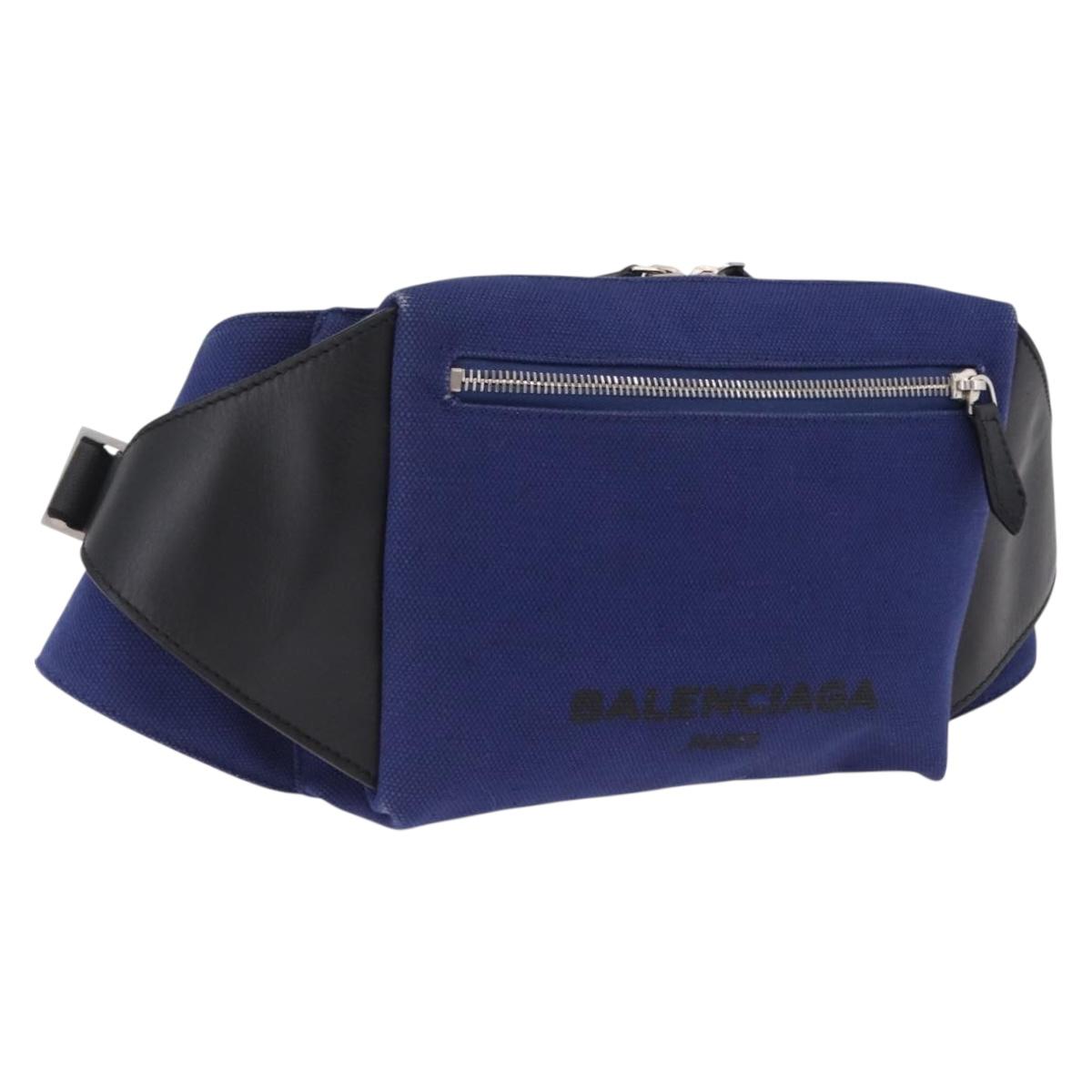 Balenciaga Body Bag Canvas Blue Silver 433625 Auth 208167V