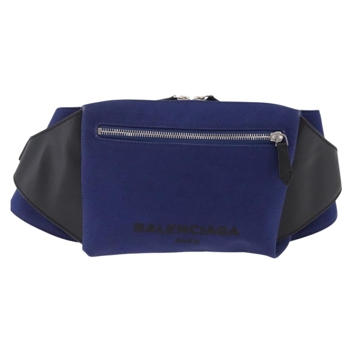 Balenciaga Body Bag Canvas Blue Silver 433625 Auth 208167V