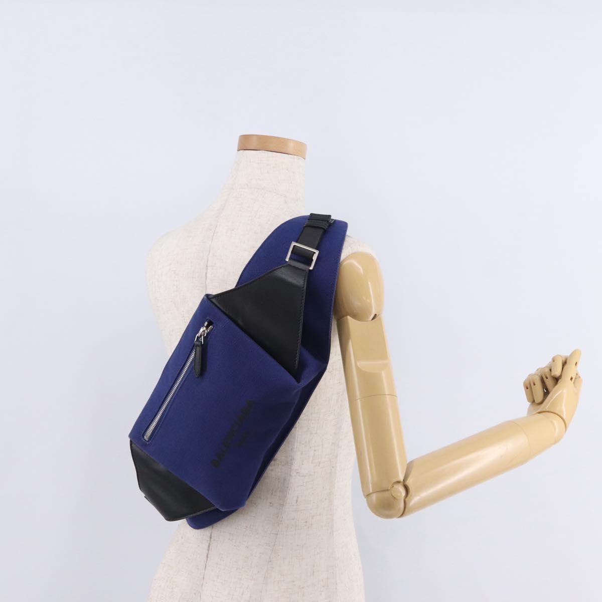Balenciaga Body Bag Canvas Blue Silver 433625 Auth 208167V