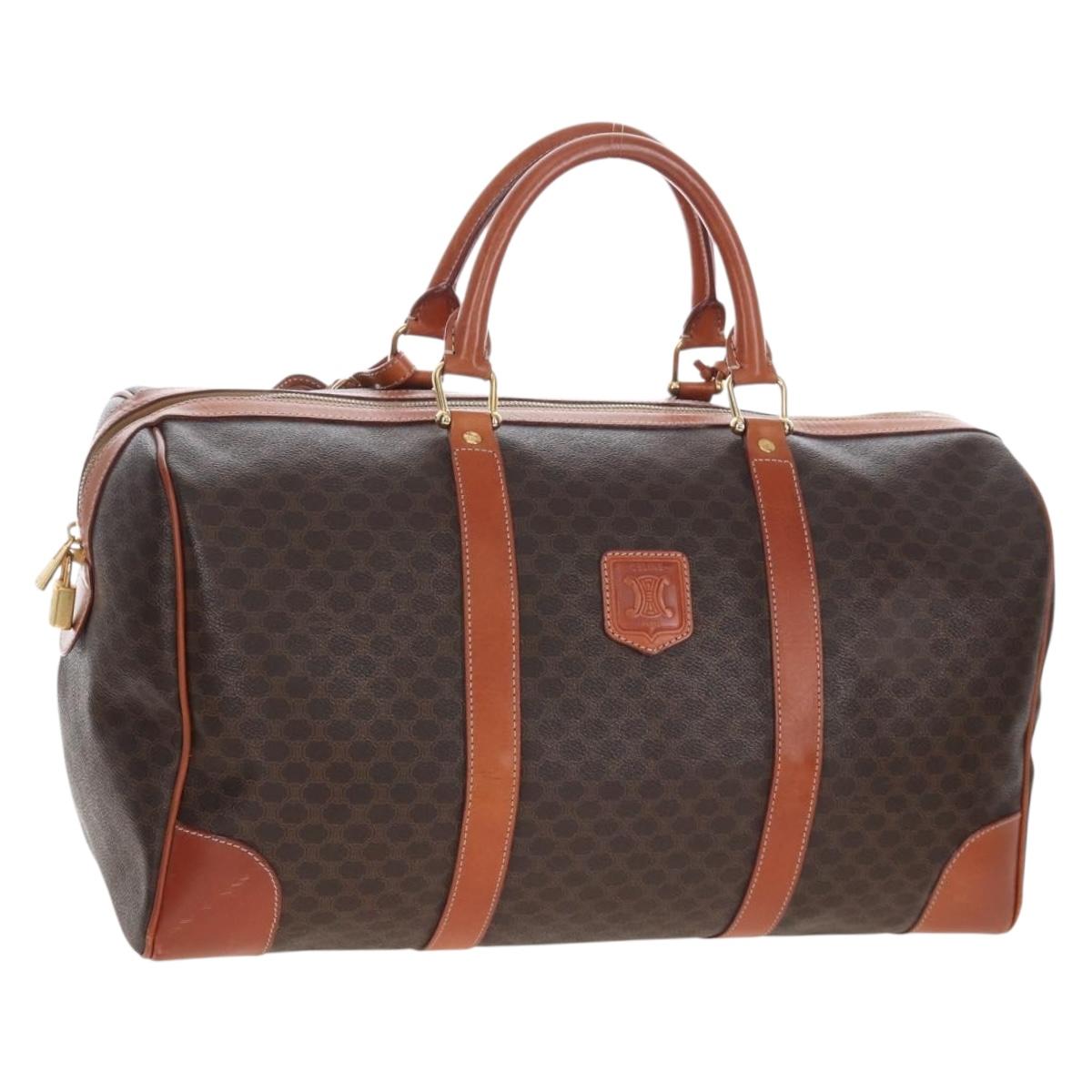CELINE Macadam Boston Bag PVC Brown Gold Tone Auth 208171V