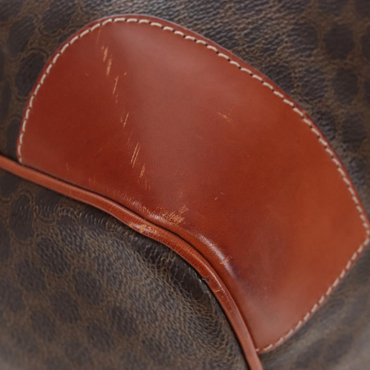 CELINE Macadam Boston Bag PVC Brown Gold Tone Auth 208171V