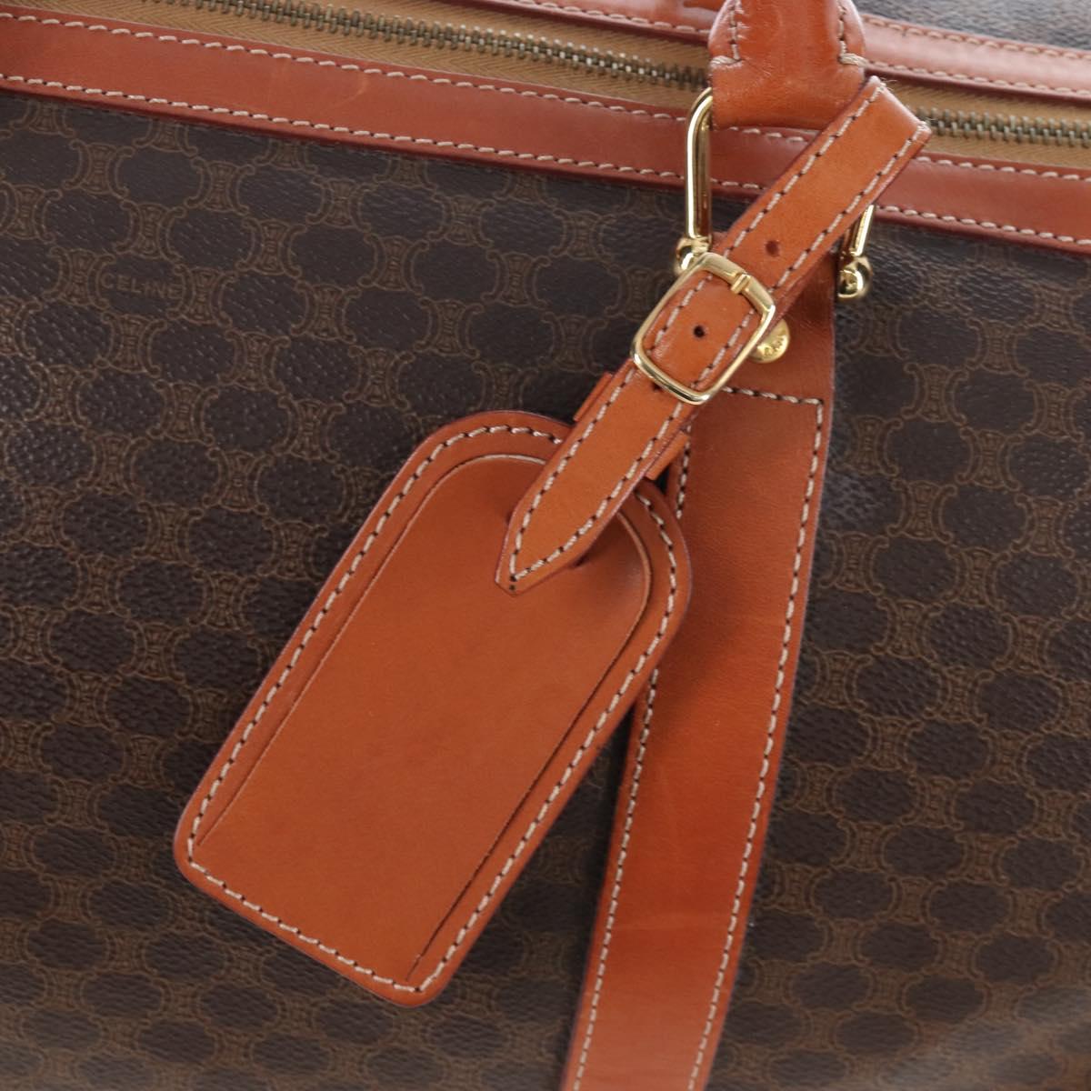 CELINE Macadam Boston Bag PVC Brown Gold Tone Auth 208171V