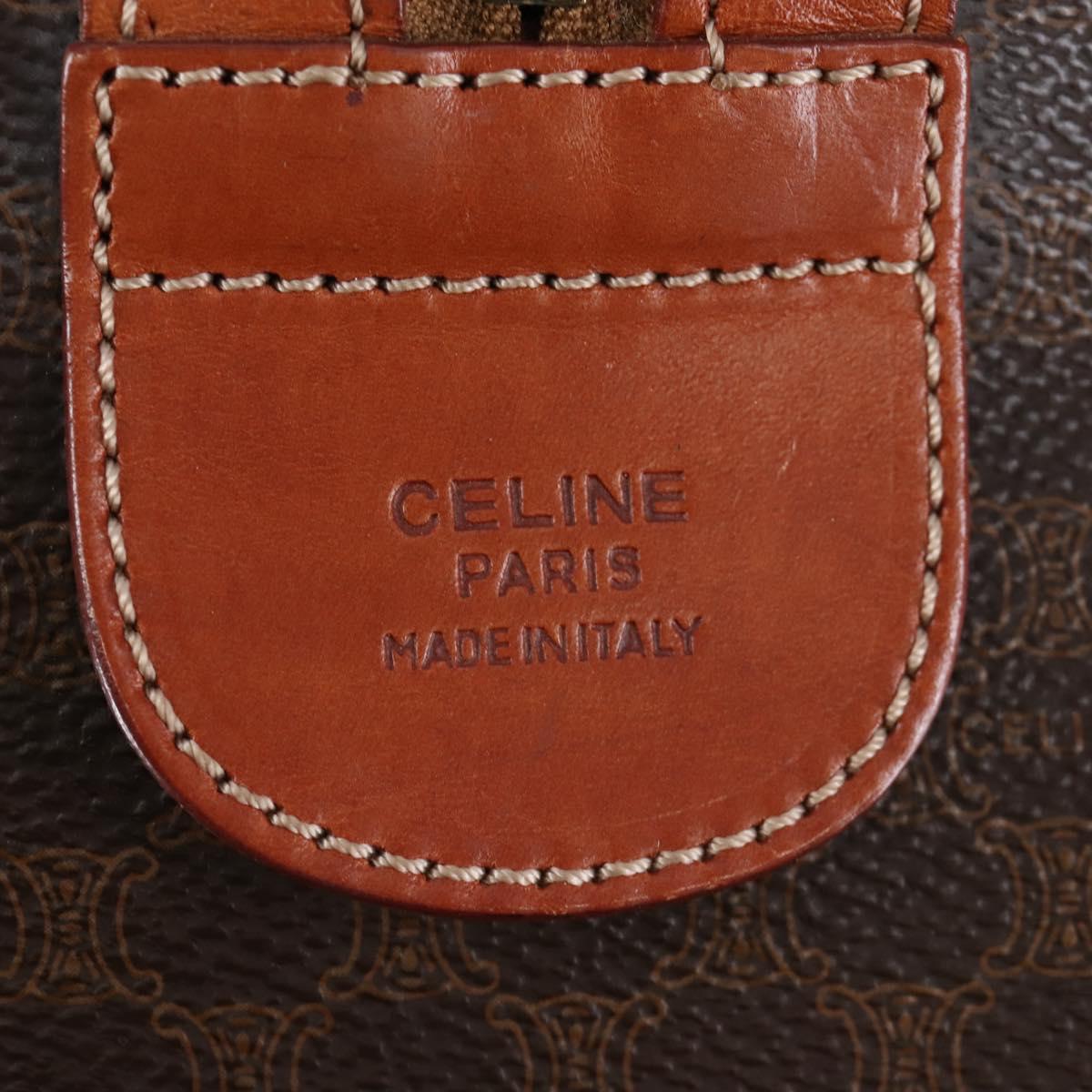 CELINE Macadam Boston Bag PVC Brown Gold Tone Auth 208171V