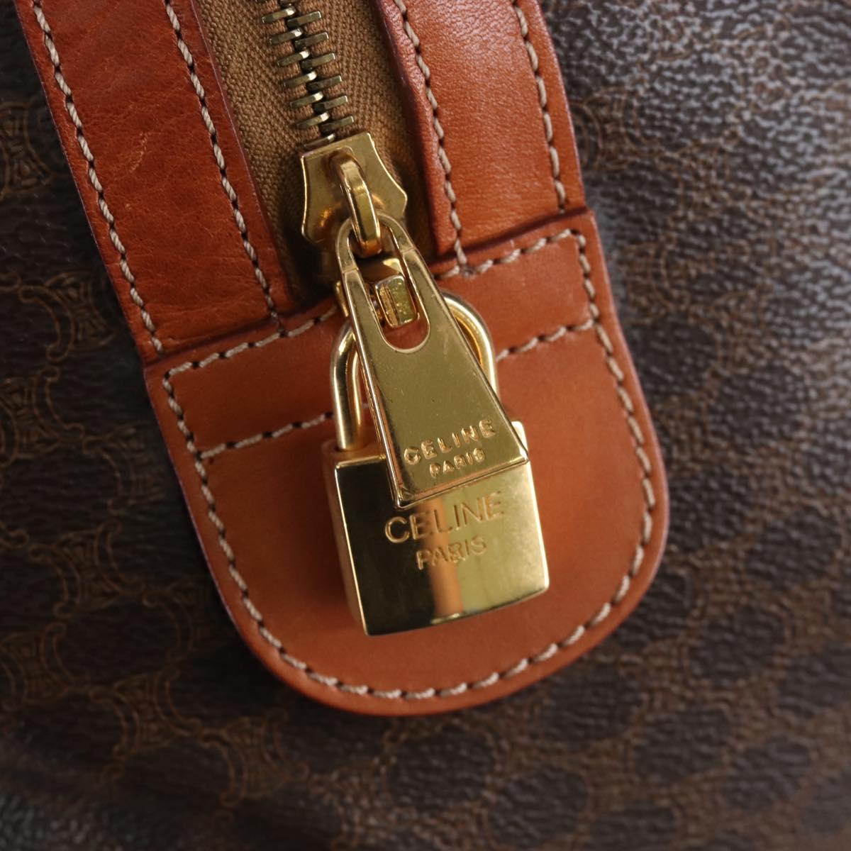 CELINE Macadam Boston Bag PVC Brown Gold Tone Auth 208171V